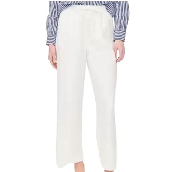 J.Crew Linen Blend Slim Wide Leg Drawstring Pants White Pull On Relaxed Large 14 - Picture 1 of 8